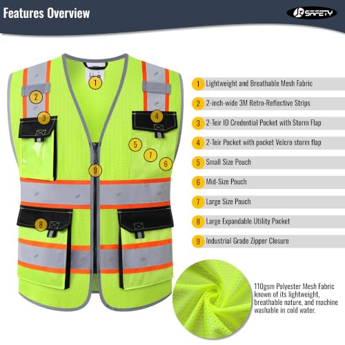Hi Vis Reflective Safety Vests for Men Women High Visibility Vest with Pockets Mesh Construction Safety Apparel