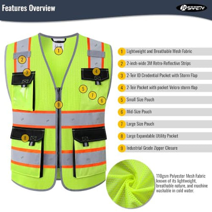 Hi Vis Reflective Safety Vests for Men Women High Visibility Vest with Pockets Mesh Construction Safety Apparel