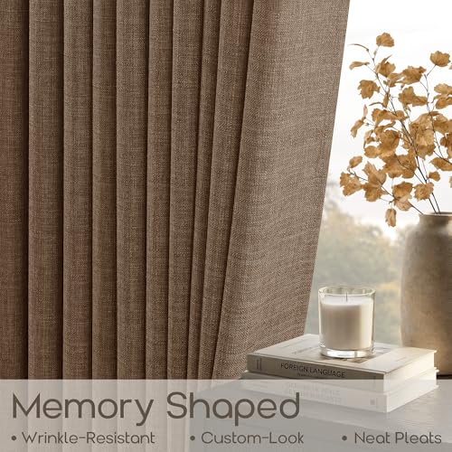 Rust Brown Linen Pleated Semi Sheer Curtains 84 Inches Long 2 Panels Set (Rust Brown / 40"W x 84"L (Pack of 2))