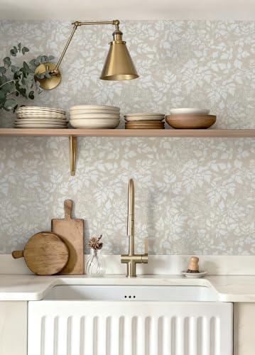 Sage Green Leaf Peel and Stick Wallpaper Beige Wildflower