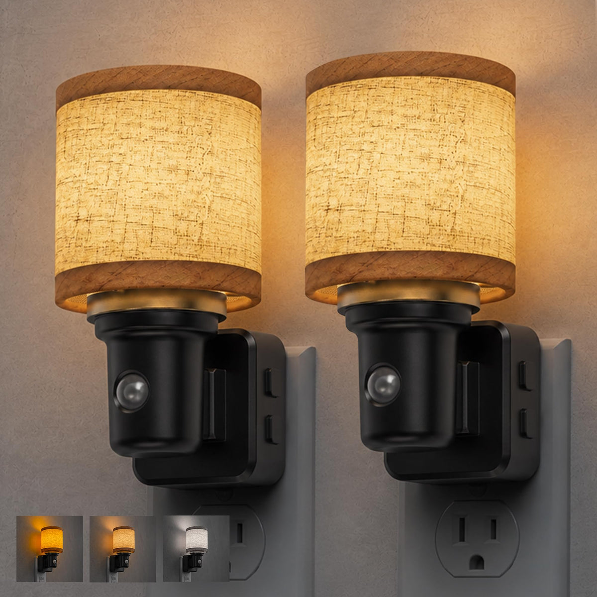 Night Lights Plug into Wall (Cylinder-3CCT / 2 Pack)