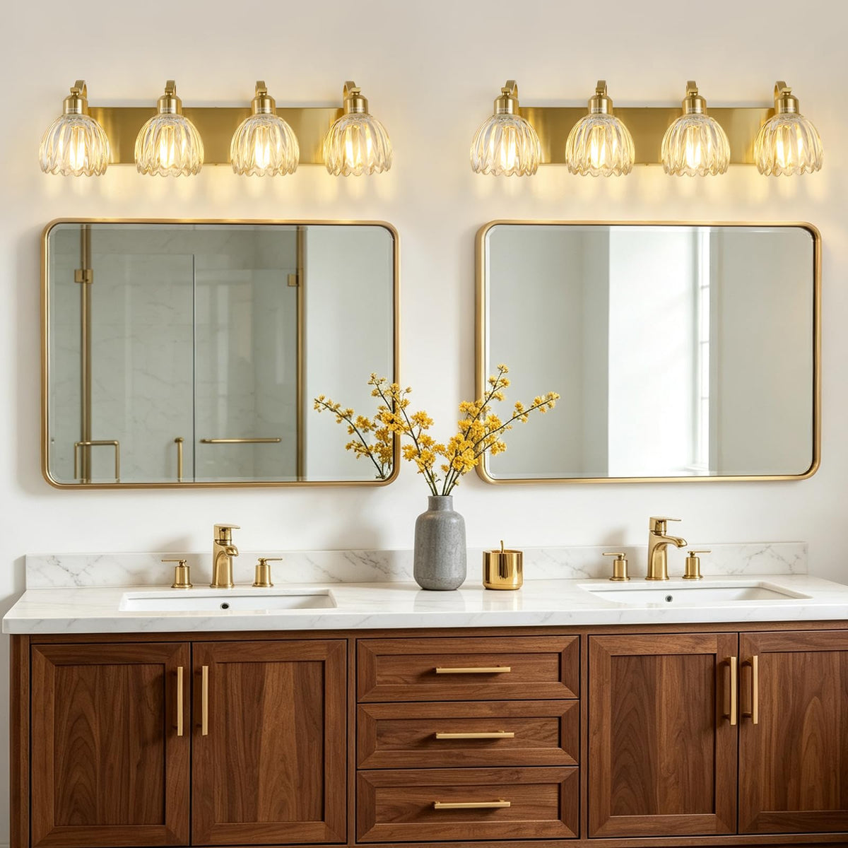 Gold Vanity Lights for Bathroom with Clear Tulip Glass Shade (Gold - Tulip Clear / 4-light)