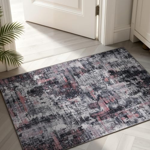 2x3 Entryway Area Rug (Black & Pink / 2' x 3' (Rectangular))