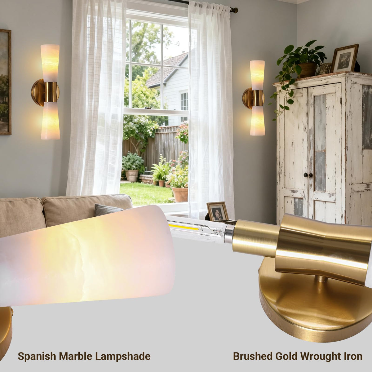 15in Alabaster Wall Sconces (Gold-15in-1 Pack)