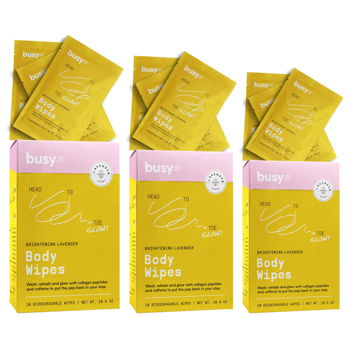 Glow Body Wipes for Women with Caffeine & Collagen Peptides (10 Count (Pack of 3))