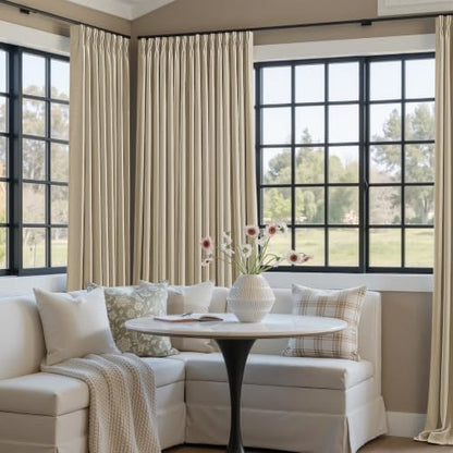 Beige Oatmeal Linen Blackout Pleated 86 Inch Curtains for Living Room Darkening Pinch Pleat 100% Black Out Drapes Thermal Insulated Soundproof Farmhouse 86 Length 50 Wide Curtain for Dining Bedroom (Oatmeal / 50"W x 86"L (Pack of 2))