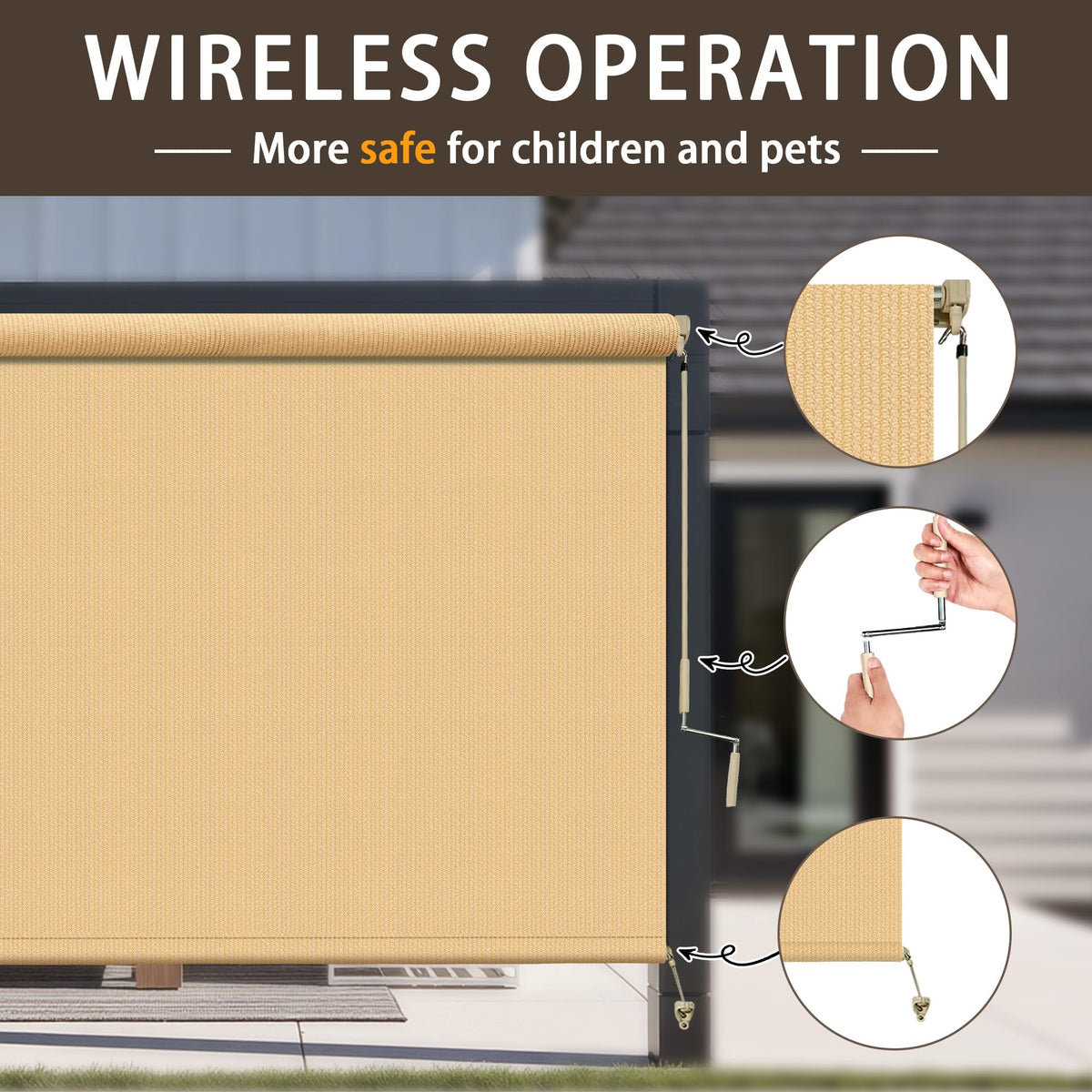 Outdoor Roller Shades for Patio (Sesame / 96"W x 96"H)