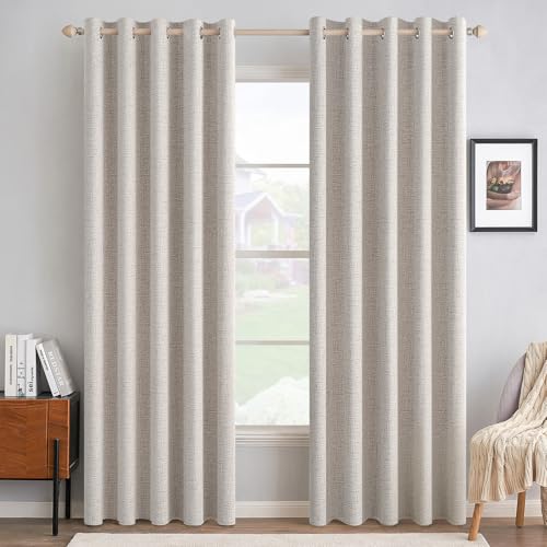 100% Blackout Linen Curtains for Bedroom 62x90 Inches Ivory (Ivory / 62"W x 90"L (Pack of 2))