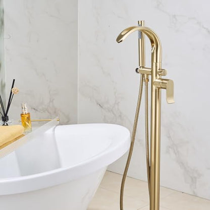 Freestanding Bathtub Faucet Stand Alone High Flow Brass Brush Gold Tub Filler