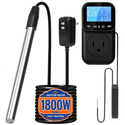 1800W Portable Immersion Water Heater with GFCI & Thermostat (Charcoal)