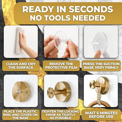 2 Pcs Gold Suction Cup Hooks for Shower (Gold)