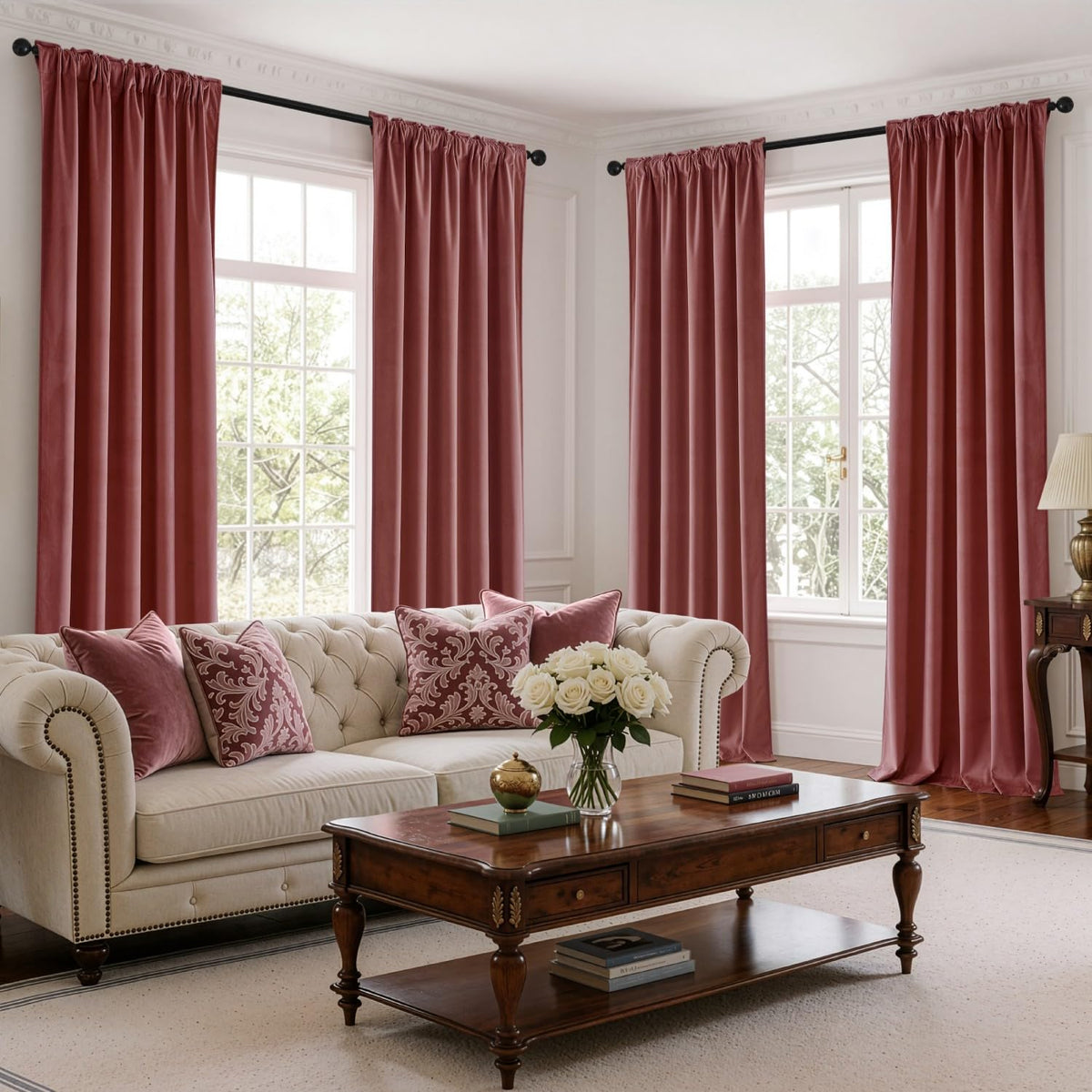 Dusty Rose Velvet Curtains 4 Panels Set Back Tab 40x108 Inch Long (Dusty Rose / 40"W x 108"L (Pack of 4))