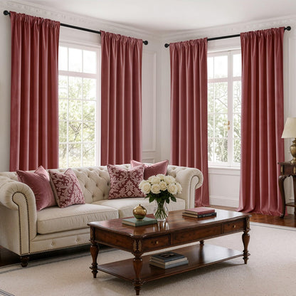 Dusty Rose Velvet Curtains 4 Panels Set Back Tab 40x108 Inch Long (Dusty Rose / 40"W x 108"L (Pack of 4))