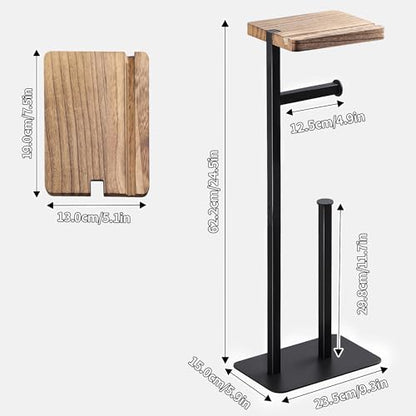 Freestanding Toilet Paper Holder Stand with Wood Shelf