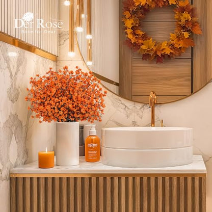 10Pcs Fake Fall Babys Breath Artificial Flowers Decorations for Home (Orange)