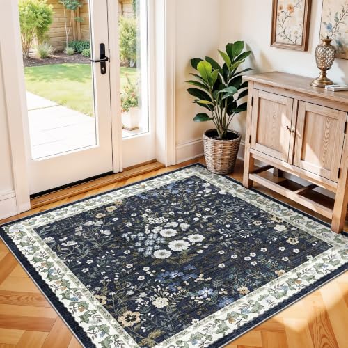 4x4 Square Entry Rug Foyer Entryway (Blue / 4x4)