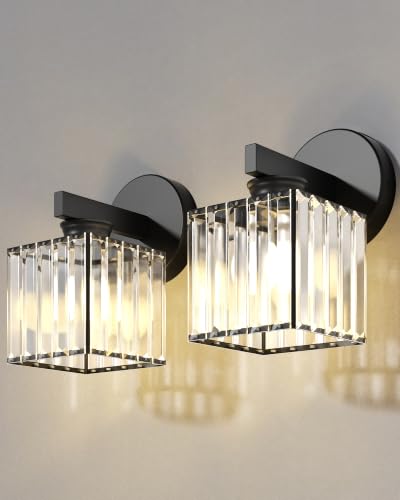 Hardwired Wall Sconces Set of Two with Crystal Lampshade