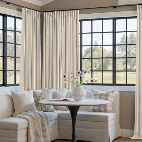 Cream Beige Linen Blackout 105 Inch Curtains for Living Room 2 Panels Set Pinch Pleated Back Tab Drapes Farmhouse Thermal Insulated Full Black Out Curtains 105 Length High Ceiling to Floor 50x105 (Cream Beige / 50"W x 105"L (Pack of 2))
