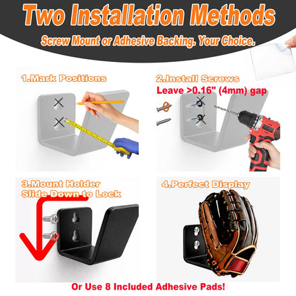 4Pcs Baseball & Softball Glove Wall Mount Display Holders (Black / 4 Pcs)