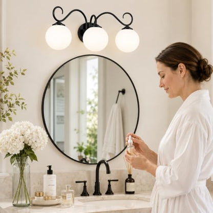 3 Light Bathroom Vanity Light with Milky Globe Glass
