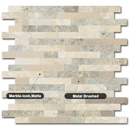 Marble Peel and Stick Backsplash Stick Tiles Subway Brown 10pcs (Autumn Brown)