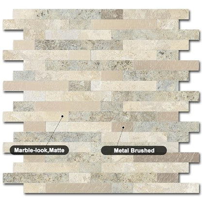 Marble Peel and Stick Backsplash Stick Tiles Subway Brown 10pcs (Autumn Brown)
