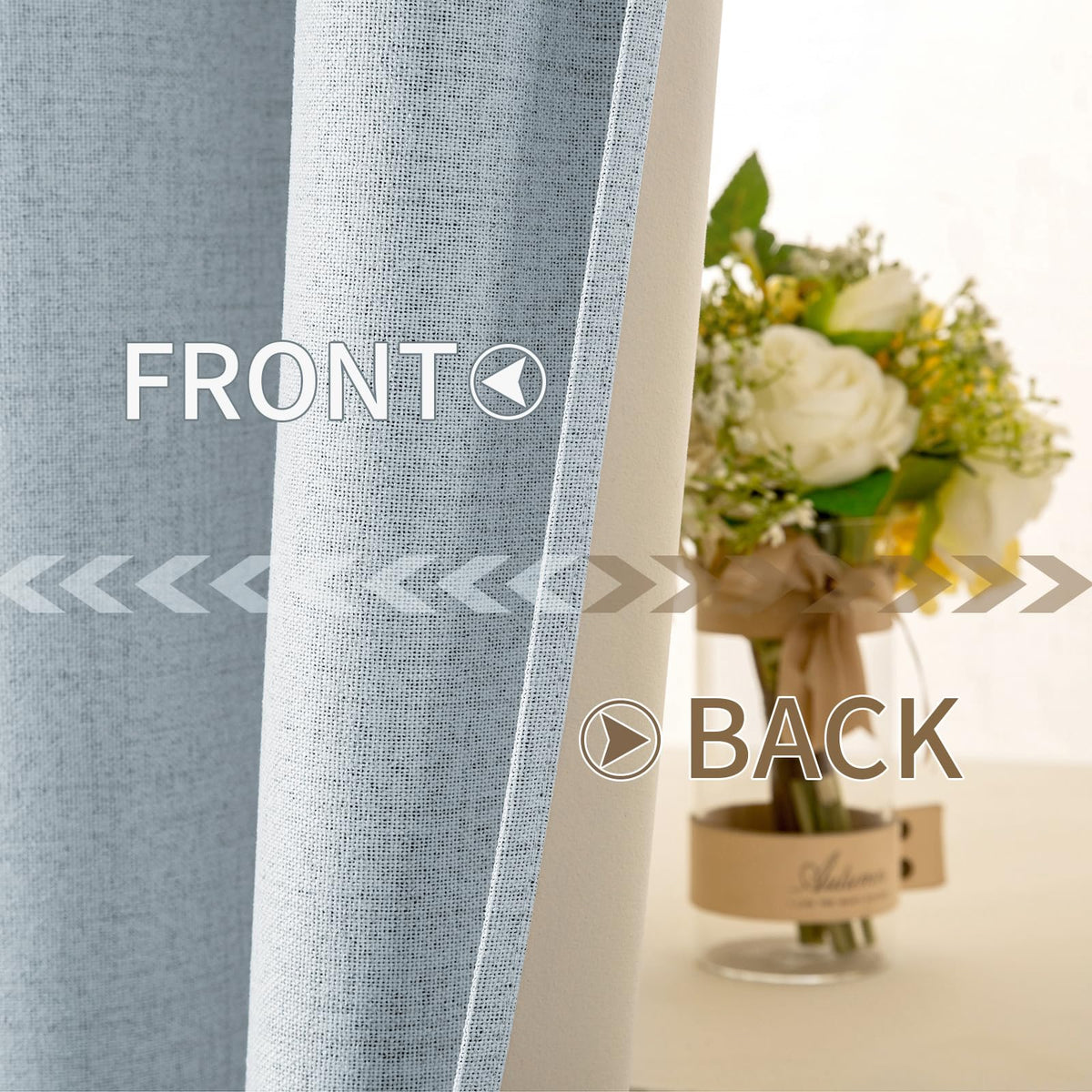 100% Blackout Linen Curtains for Bedroom 52x63 Inches Chambray Blue (Chambray Blue / 52"W x 63"L (Pack of 2))