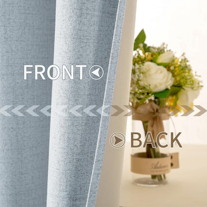 100% Blackout Linen Curtains for Bedroom 52x63 Inches Chambray Blue (Chambray Blue / 52"W x 63"L (Pack of 2))
