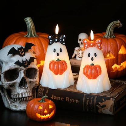 Halloween Ghost Candles Battery Operated with Timer Flameless Flickering
