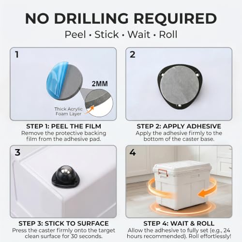 Self Adhesive Mini Caster Wheels for Storage Boxes & Trash Cans