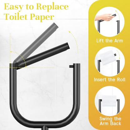 Matte Black Toilet Paper Holder Stand with 3 lb Heavy Base