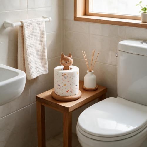 Wooden Toilet Paper Holder Funny Rustic Countertop Bath Tissue Roll Holder