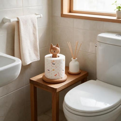 Wooden Toilet Paper Holder Funny Rustic Countertop Bath Tissue Roll Holder