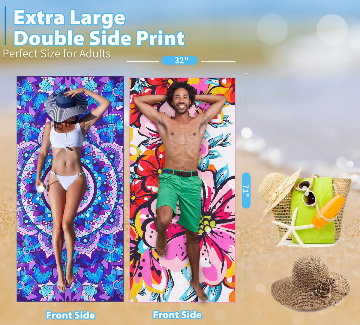 Microfiber Beach Towel Extra Large 71x32 Mandala Floral 2 Pack (Mandala Floral / 71 x 32 Inches)