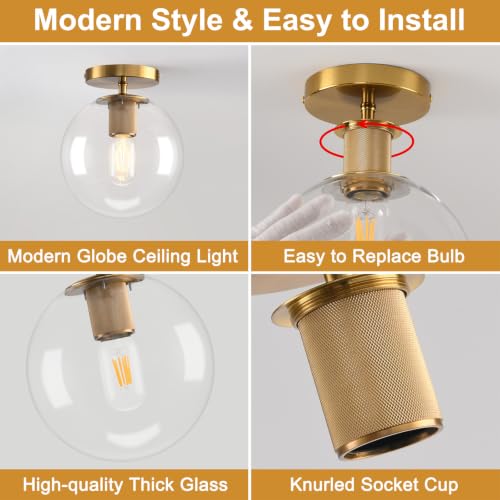 Semi Flush Mount Ceiling Light Fixture with 8in Globe Glass
