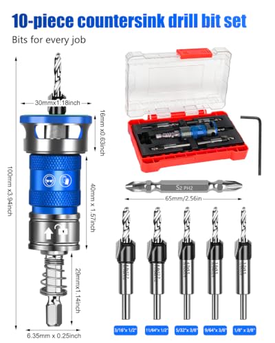 9PCS Countersink Drill Bit Set with Adjustable Depth Stopper