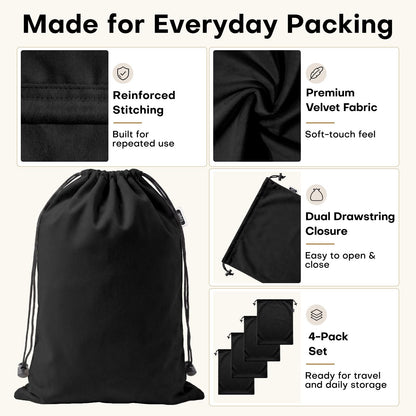 4 Pack Large Shoe Bags for Travel (Black)