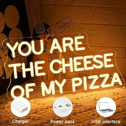 You Are The Cheese of My Pizza Neon Sign for Wall Decor Pizza Neon Light Dimmable Warm White LED Sign Letter Neon Light for Pizza Shop (You Are The Cheese Of My Pizza)