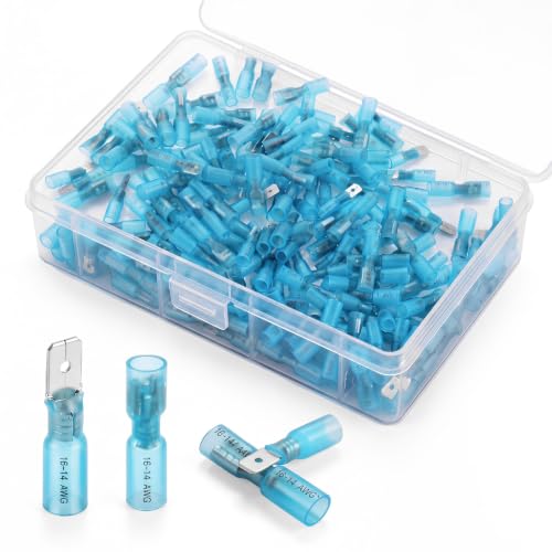 200 Pcs Heat Shrink Spade Connectors Kits AWG Female and Male Spade Terminals Electrical Quick Disconnect Wire Connectors for Watercraft