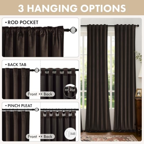 Brown Velvet Curtains 4 Panels Set Back Tab 40 x 120 Inch Long (Brown / 40"W x 120"L (Pack of 4))