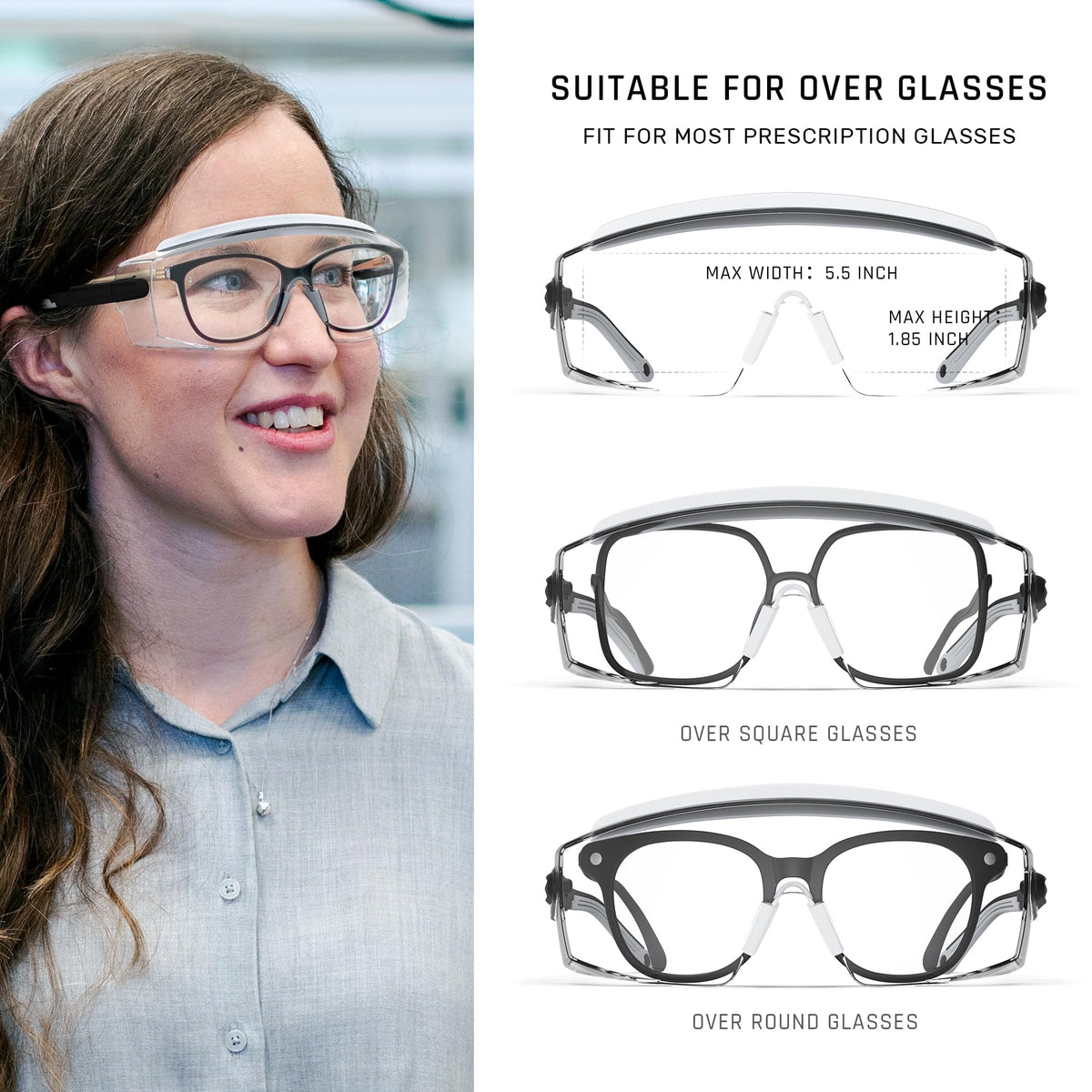 Anti fog Safety Glasses Over Glasses (White&black)