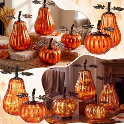 4 Pcs Glass Pumpkin Lighted Fall Thanksgiving Decor