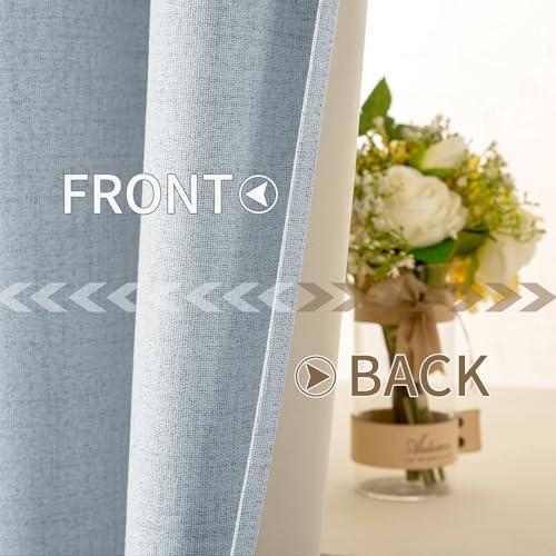 100% Blackout Linen Curtains for Bedroom 52x108 Inches Chambray Blue (Chambray Blue / 52"W x 108"L (Pack of 2))