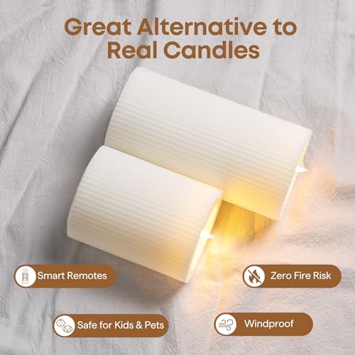 Ribbed Moving Flame Flameless Pillar Candles with Remote Set of 3
