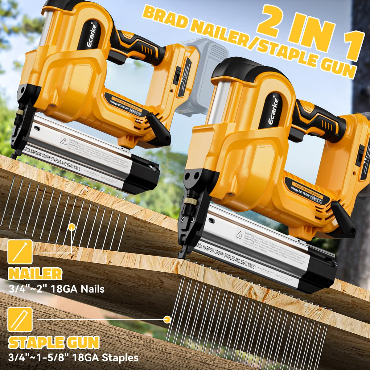 Cordless 2 Inch Brad Nailer Compatible with DeWalt 20V Battery (Yellow)