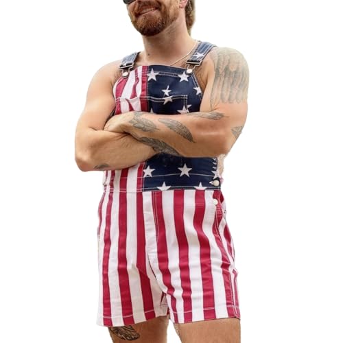 Overalls for Men Shorts Jumpsuit Adjustable Straps Brewery Coveralls with Pockets Festival Bib