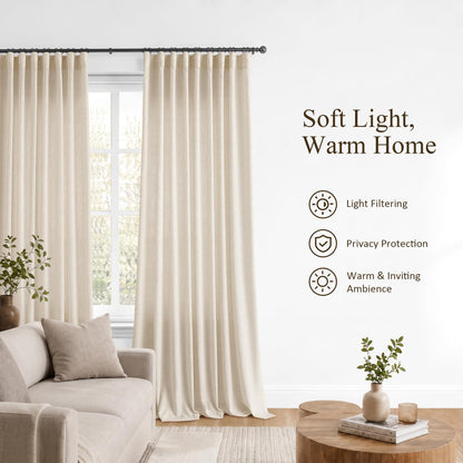 Cream Linen Curtains 80 Inches Long 2 Panels Drapes for Living Room (Linen / 50"W x 80"L (Pack of 2))