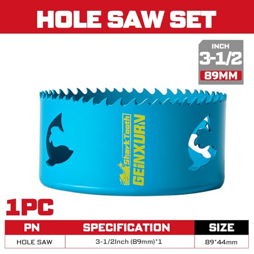 3-1/2 Inch(89mm) Hole Saw, 1PC HSS Bi-Metal Hole Saw Kit with Shark Tooth Hole Cutter for Wood,Drywall, PVC Boards and Thin Metal (1 PCS 3-1/2")
