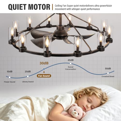 44" Wagon Wheel Chandelier Ceiling Fan with 12 Lights