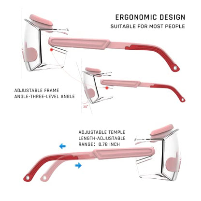 Anti fog Safety Glasses Over Glasses (Pink)